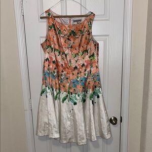 Danny & Nicole Green and Orange Pleated Midi Dress